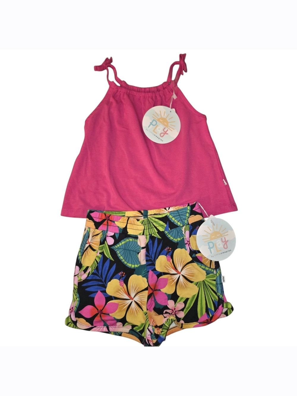 Little Sleepies Jungle Blooms Dolphin Shorts and Mighty Magenta Tank 3T NWT